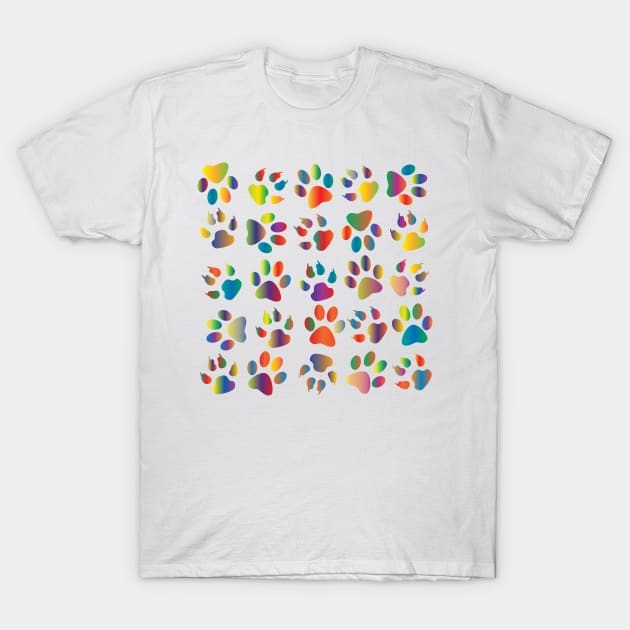 Colourful multitude of paws 1 T-Shirt by Montanescu